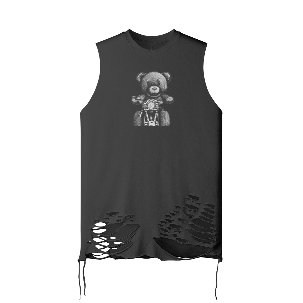 Black - Teddy Ride 180GSM Unisex Ripped Longline Tank Top - unisex tank top at TFC&H Co.