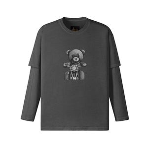 Dark Gray - Teddy Ride 230GSM Unisex Faux-layered Faded Long Sleeve - unisex t-shirt at TFC&H Co.