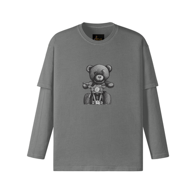 Light Gray Teddy Ride 230GSM Unisex Faux-layered Faded Long Sleeve - unisex t-shirt at TFC&H Co.