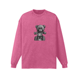 Pale Violet Red - Teddy Ride 260GSM Unisex Raw Hem Faded Long Sleeve T-shirt - Unisex T-Shirts at TFC&H Co.