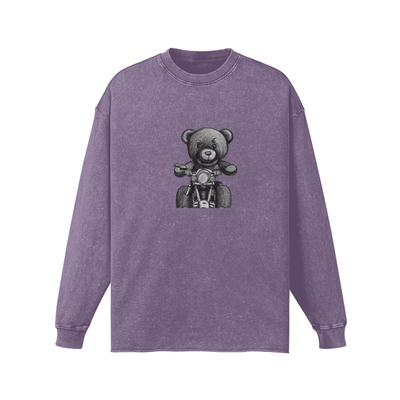 Old Lavender - Teddy Ride 260GSM Unisex Raw Hem Faded Long Sleeve T-shirt - Unisex T-Shirts at TFC&H Co.