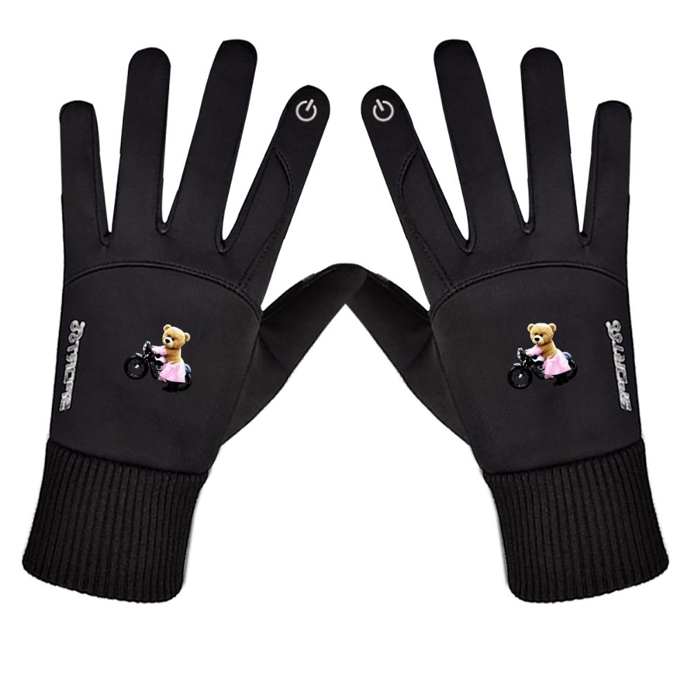 Black - Teddy Ride Girl Outdoor Activities Touch Screen Plush Gloves - gloves at TFC&H Co.