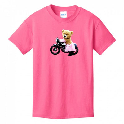 Kids T-Shirts Neon-Pink - Teddy Ride Girls 100% Cotton T-shirt - kids t-shirt at TFC&H Co.