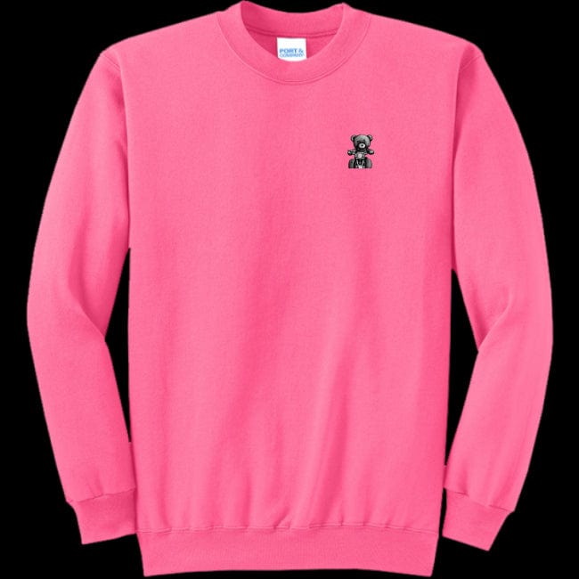 Unisex Crewneck Sweatshirt Neon-Pink - Teddy Ride Left Print Unisex Crewneck Sweatshirt - unisex sweatshirt at TFC&H Co.
