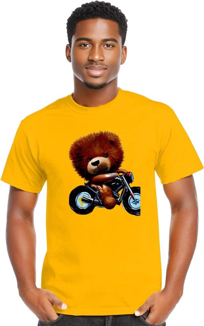 S Gold - Teddy Ride Men's Heavy Cotton Motorcycle T-Shirt - mens t-shirt at TFC&H Co.