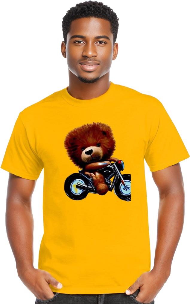 S Gold - Teddy Ride Men's Heavy Cotton Motorcycle T-Shirt - mens t-shirt at TFC&H Co.