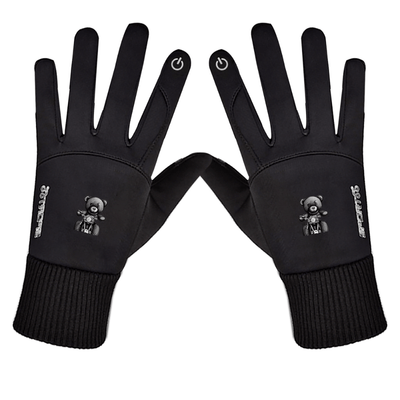 Black - Teddy Ride Outdoor Activities Plush Gloves - gloves at TFC&H Co.
