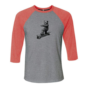 Grey-Red Triblend - Teddy Ride Shred Unisex 3/4 Sleeve Baseball Tee - unisex t-shirt at TFC&H Co.