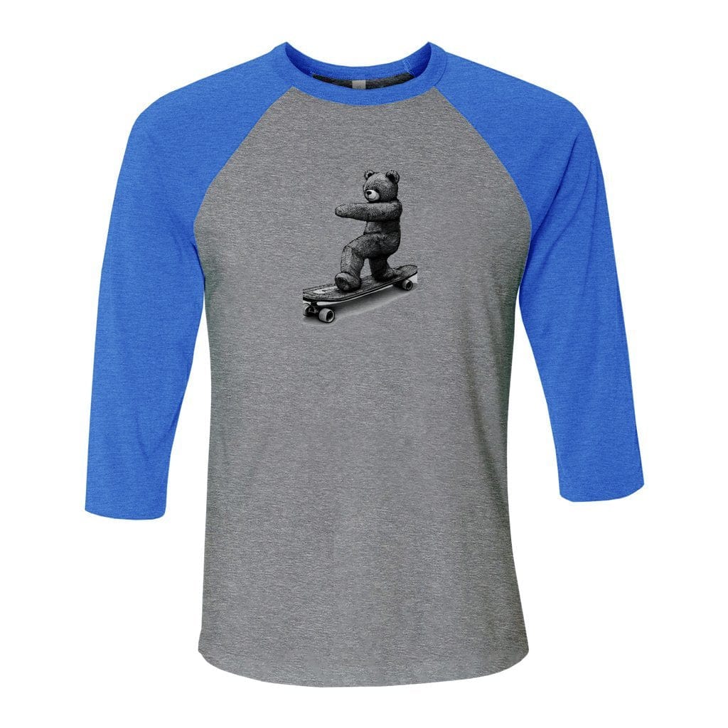 Grey-True Royal Triblend - Teddy Ride Shred Unisex 3/4 Sleeve Baseball Tee - unisex t-shirt at TFC&H Co.