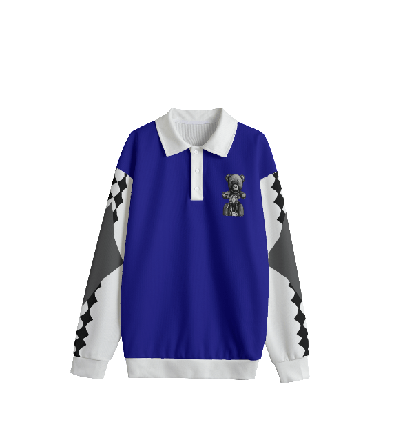 - Teddy Ride Unisex Lapel Collar Sweater - Blue - unisex sweaters at TFC&H Co.