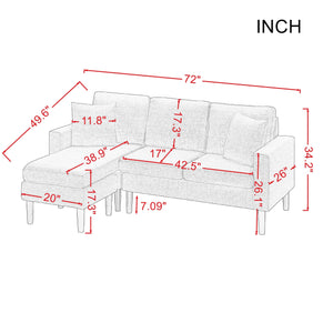 - TFC&H Co. 72" Sectional Sofa Left Hand Facing w/ 2 Fabric Pillows- Ships from The US - sectional at TFC&H Co.