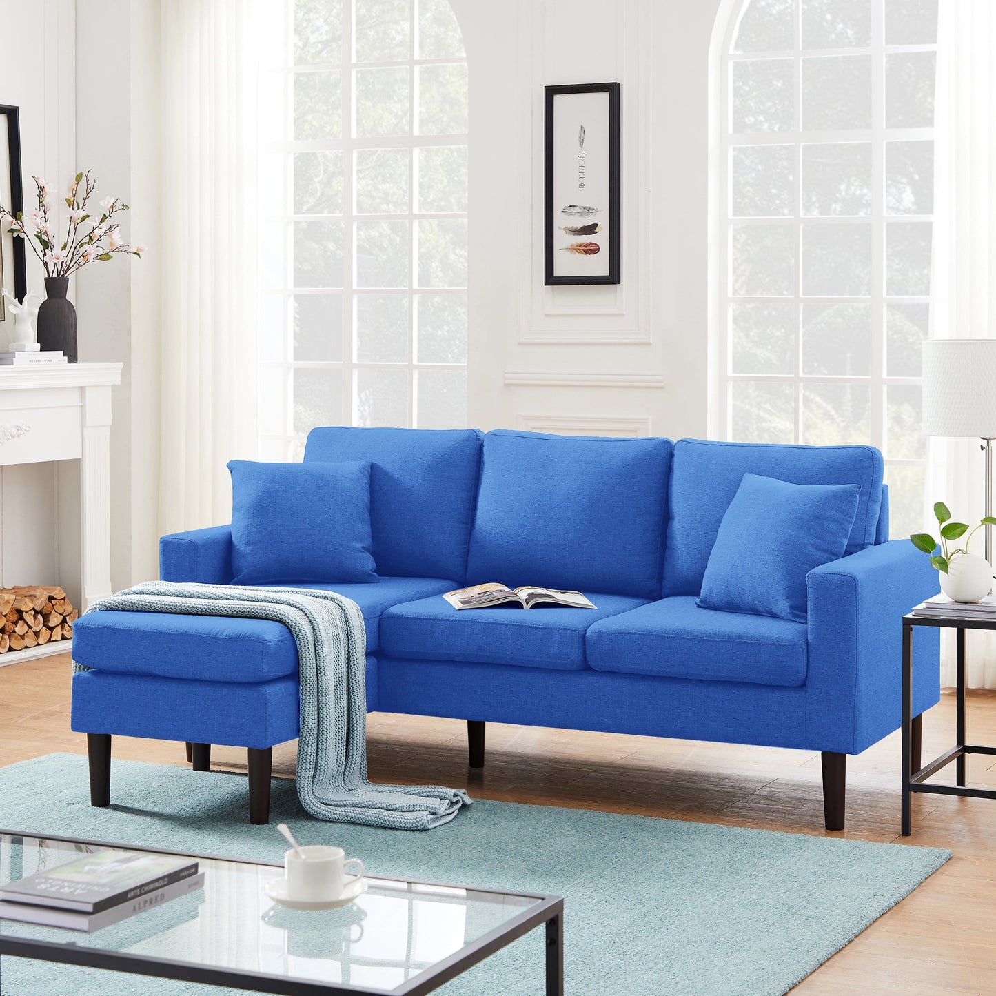 TFC&H Co. 72" SECTIONAL SOFA LEFT HAND FACING W/ 2 PILLOWS - Blue- Ships from The US - sectional at TFC&H Co.