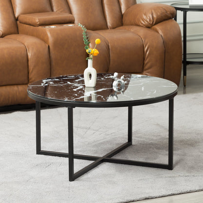 TFC&H Co. Black Marble Cross Legs Glass Coffee Table- Ships from The US - coffee table at TFC&H Co.