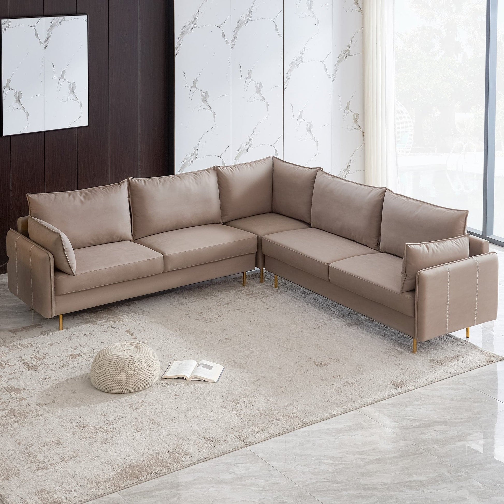 TFC&H Co. L-Shaped Corner Sectional Technical Leather Sofa - Beige- Ships from The US - sectional at TFC&H Co.