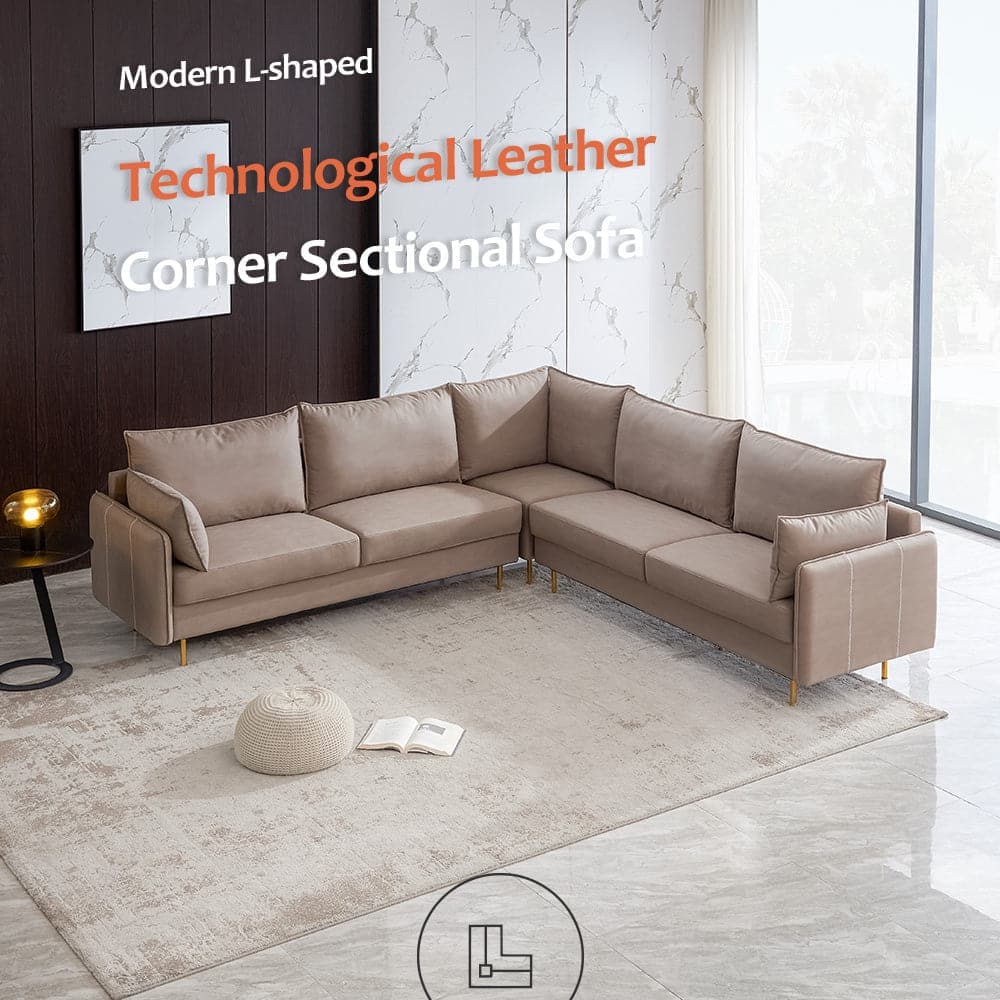 TFC&H Co. L-Shaped Corner Sectional Technical Leather Sofa - Beige- Ships from The US - sectional at TFC&H Co.