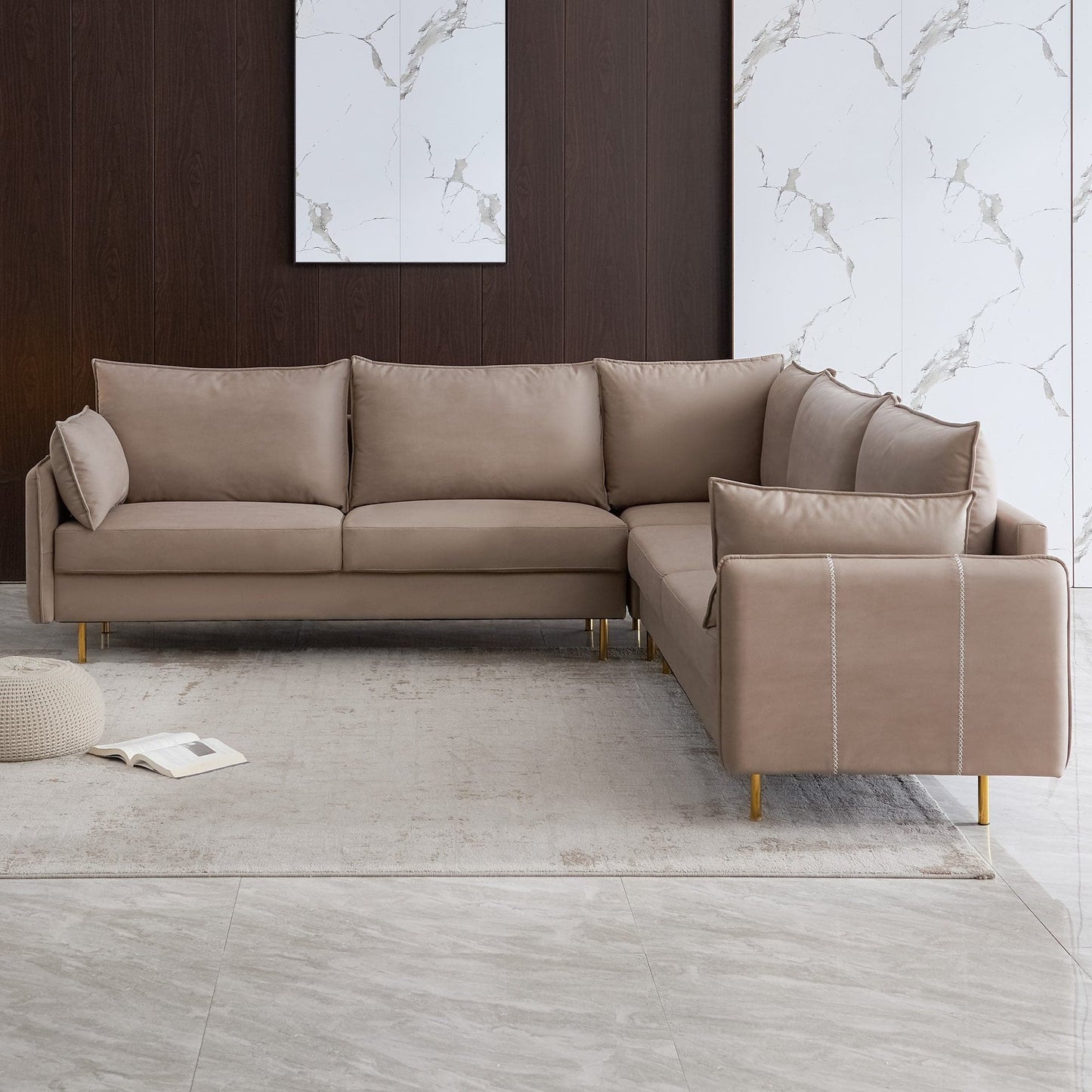 TFC&H Co. L-Shaped Corner Sectional Technical Leather Sofa - Beige- Ships from The US - sectional at TFC&H Co.