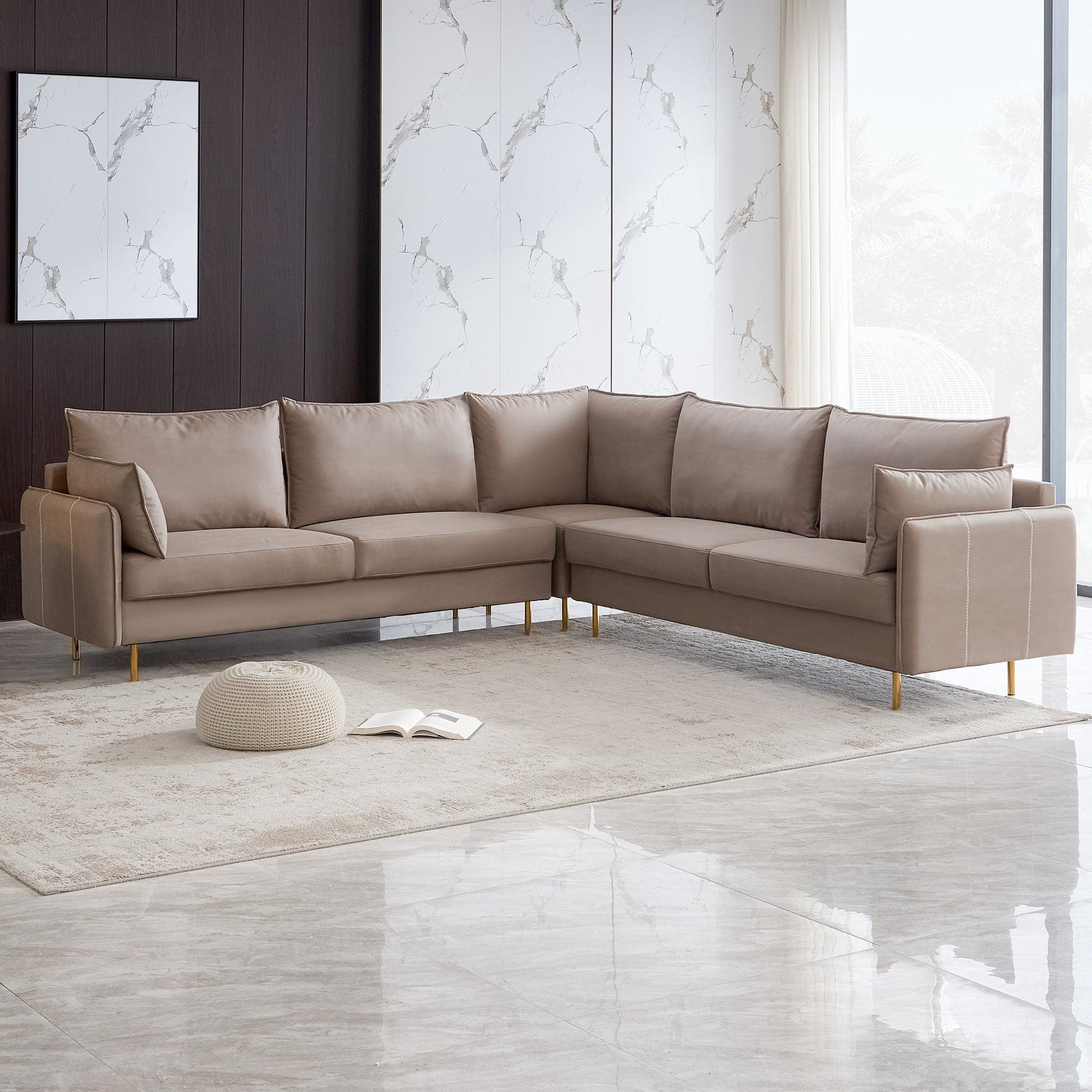 TFC&H Co. L-Shaped Corner Sectional Technical Leather Sofa - Beige- Ships from The US - sectional at TFC&H Co.