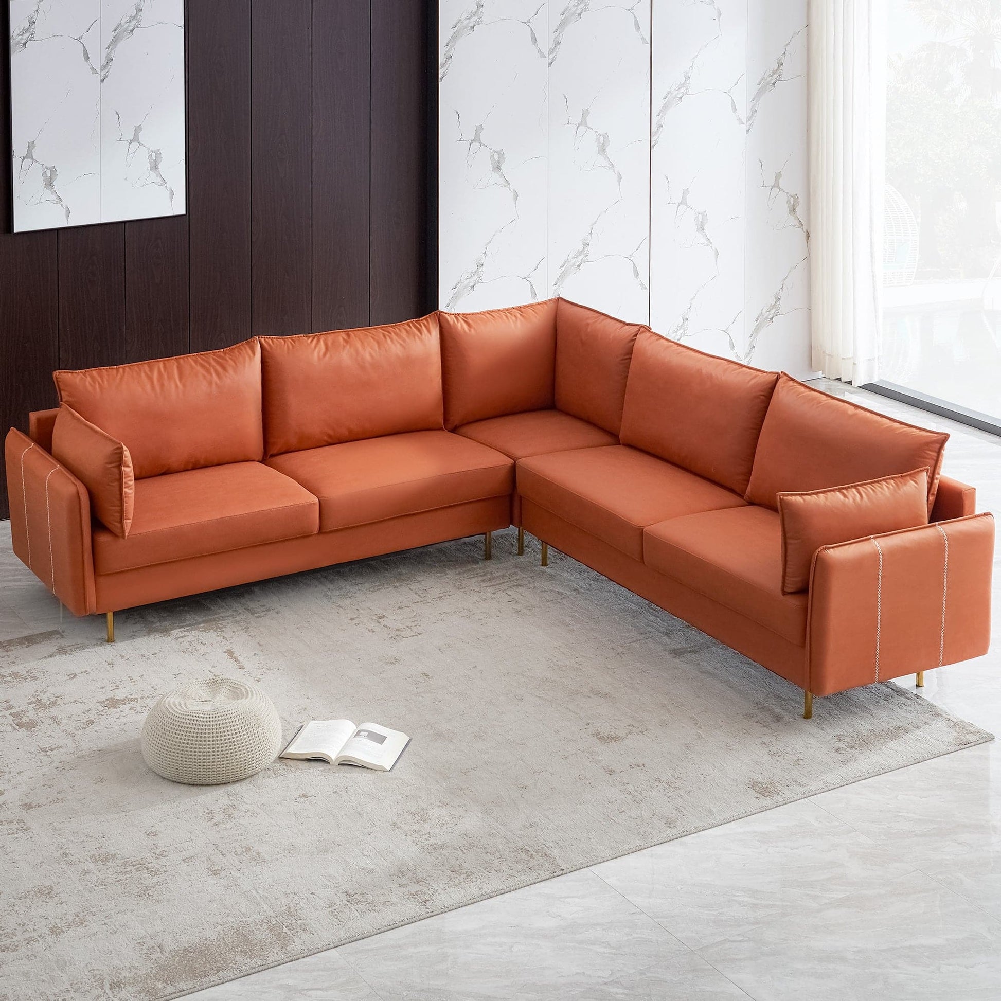 TFC&H Co. L-shaped Corner Sectional Technical leather Sofa - Orange- Ships from The US - sectional at TFC&H Co.
