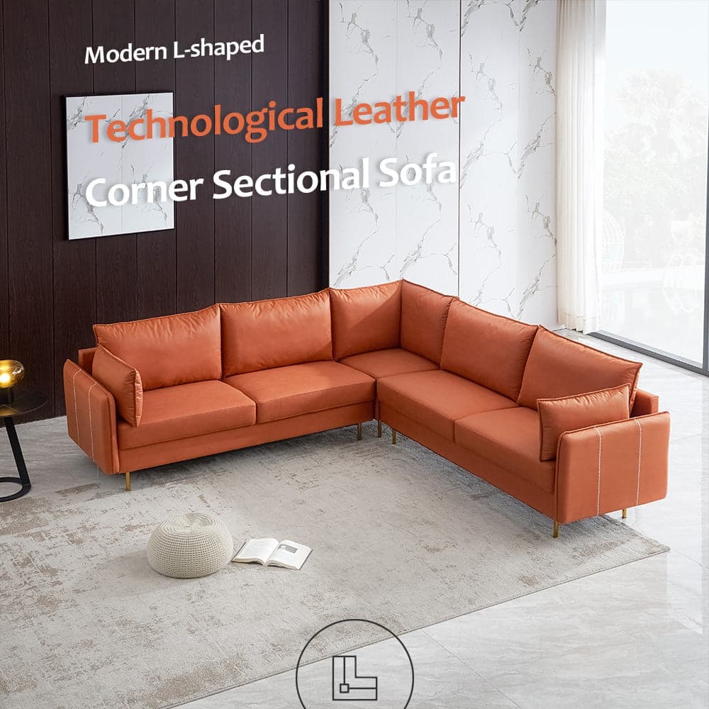 - TFC&H Co. L-shaped Corner Sectional Technical leather Sofa - Orange- Ships from The US - sectional at TFC&H Co.