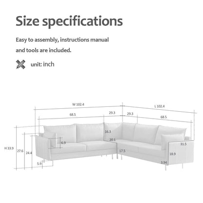 TFC&H Co. L-shaped Corner Sectional Technical leather Sofa - Orange- Ships from The US - sectional at TFC&H Co.