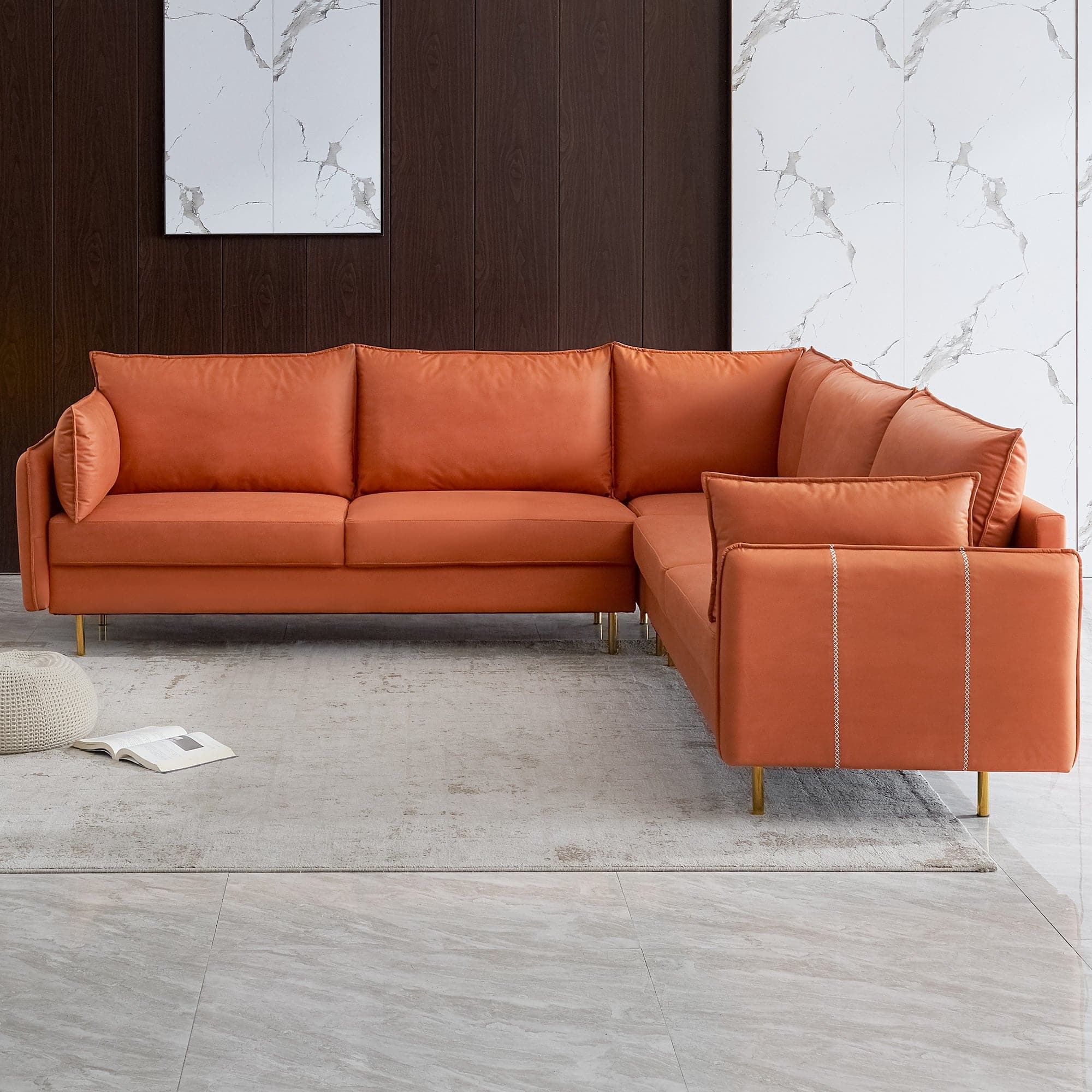 - TFC&H Co. L-shaped Corner Sectional Technical leather Sofa - Orange- Ships from The US - sectional at TFC&H Co.