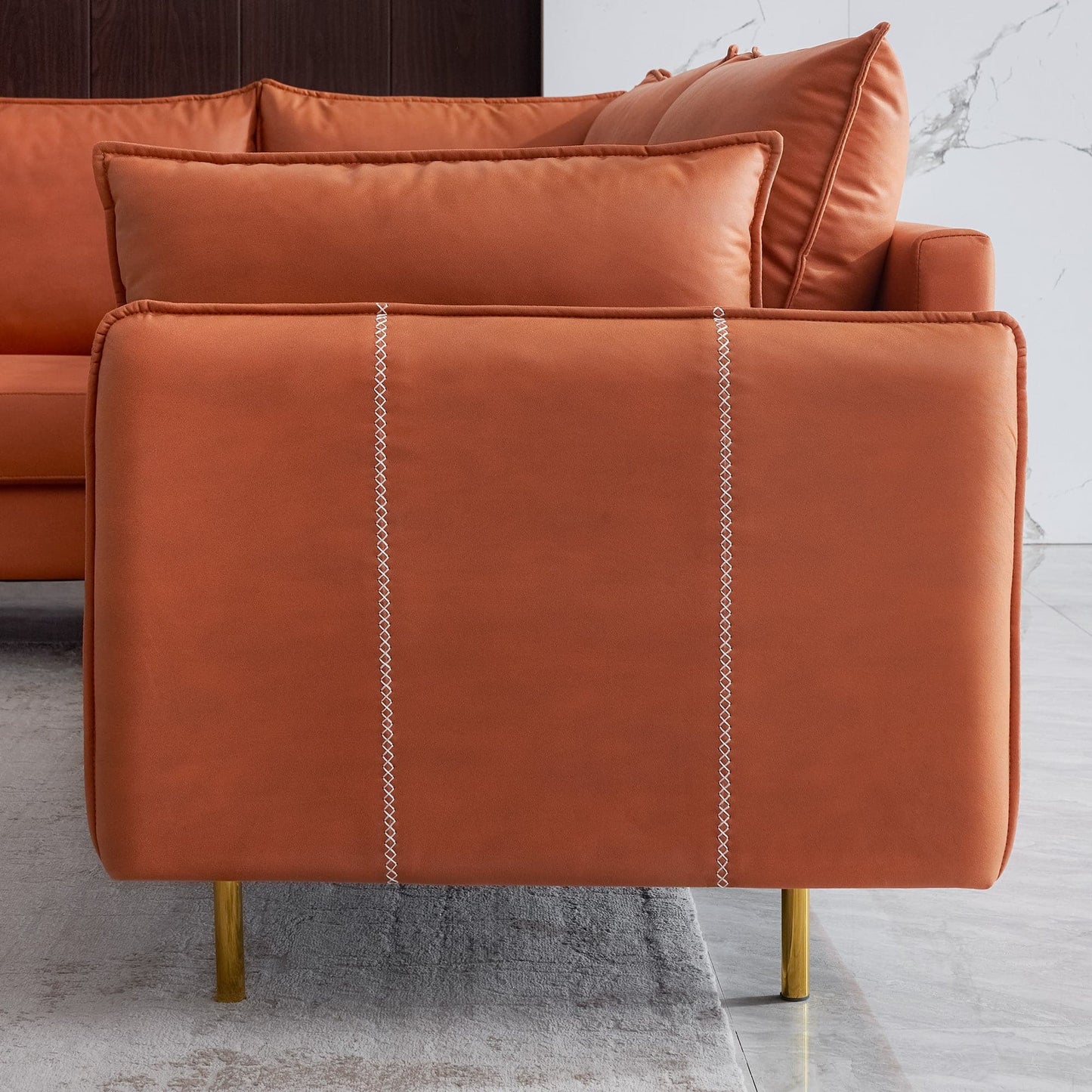 TFC&H Co. L-shaped Corner Sectional Technical leather Sofa - Orange- Ships from The US - sectional at TFC&H Co.