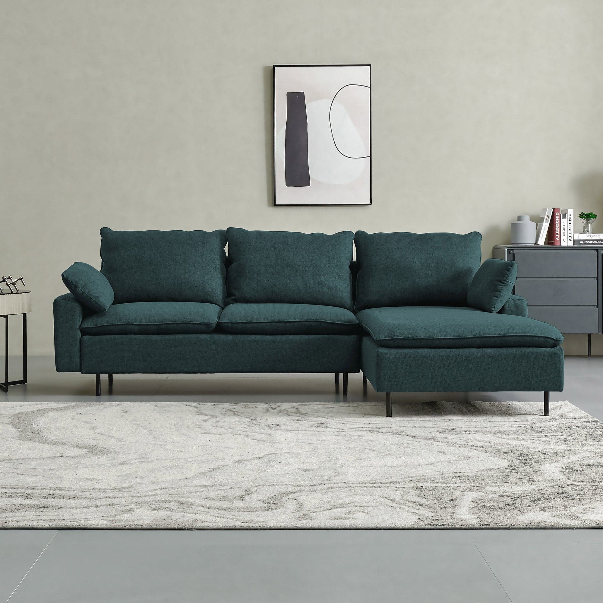 - TFC&H Co. L-Shaped Linen Sectional Sofa w/ Left Chaise - Muted Green- Ships from The US - sectional at TFC&H Co.