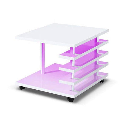 TFC&H Co. Mobile Coffee Table with LED light Color Remote Control - White- Ships from The US - coffee table at TFC&H Co.