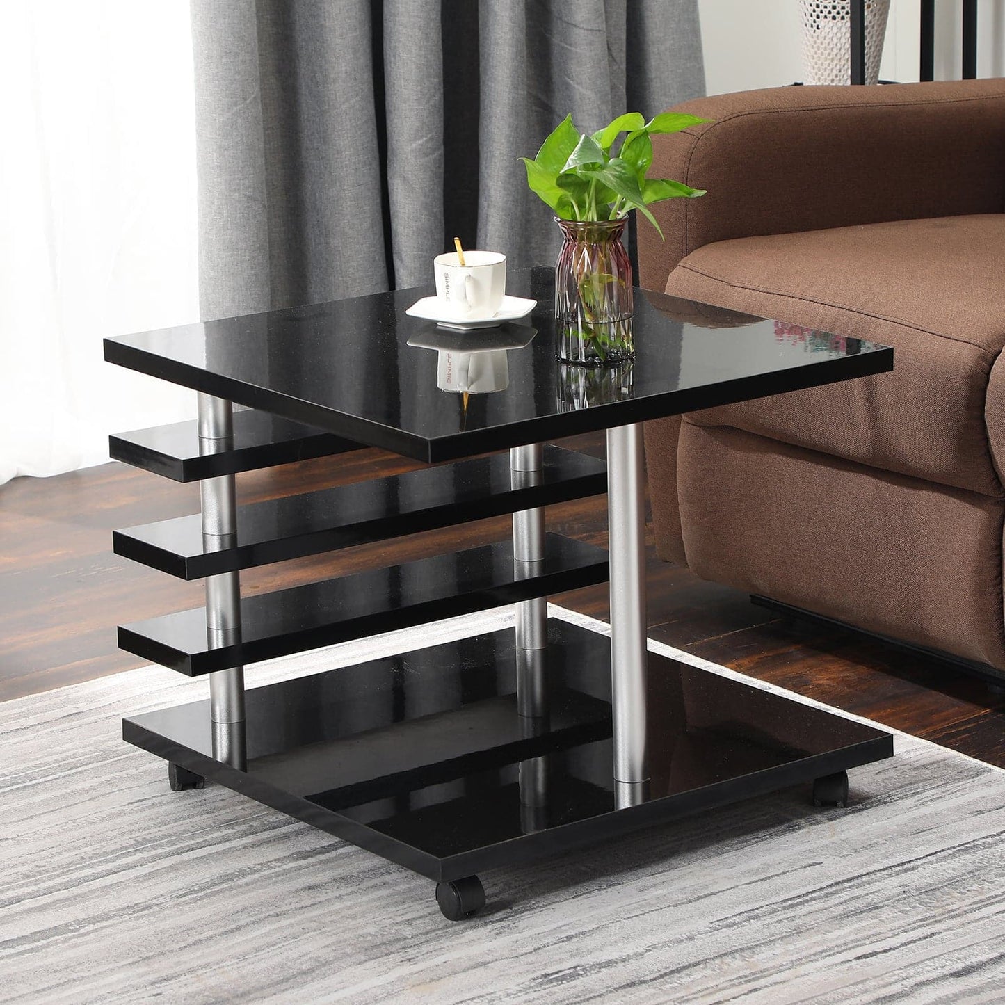 TFC&H Co. Mobile Coffee Table with LED light & Remote Control - Black- Ships from The US - coffee table at TFC&H Co.