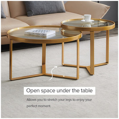 TFC&H Co. Modern Golden Metal Frame Round Tempered Glass Coffee Table- Ships from The US - coffee table at TFC&H Co.