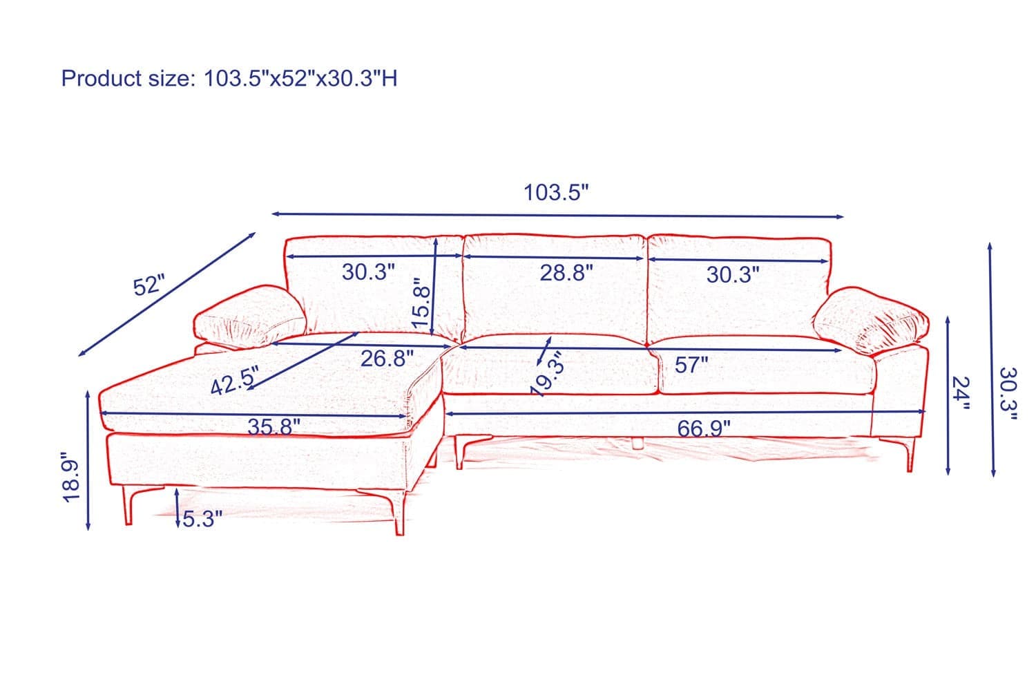 - TFC&H Co. SECTIONAL SOFA VELVET LEFT HAND FACING - LIGHT GREY- Ships from The US - sectional at TFC&H Co.