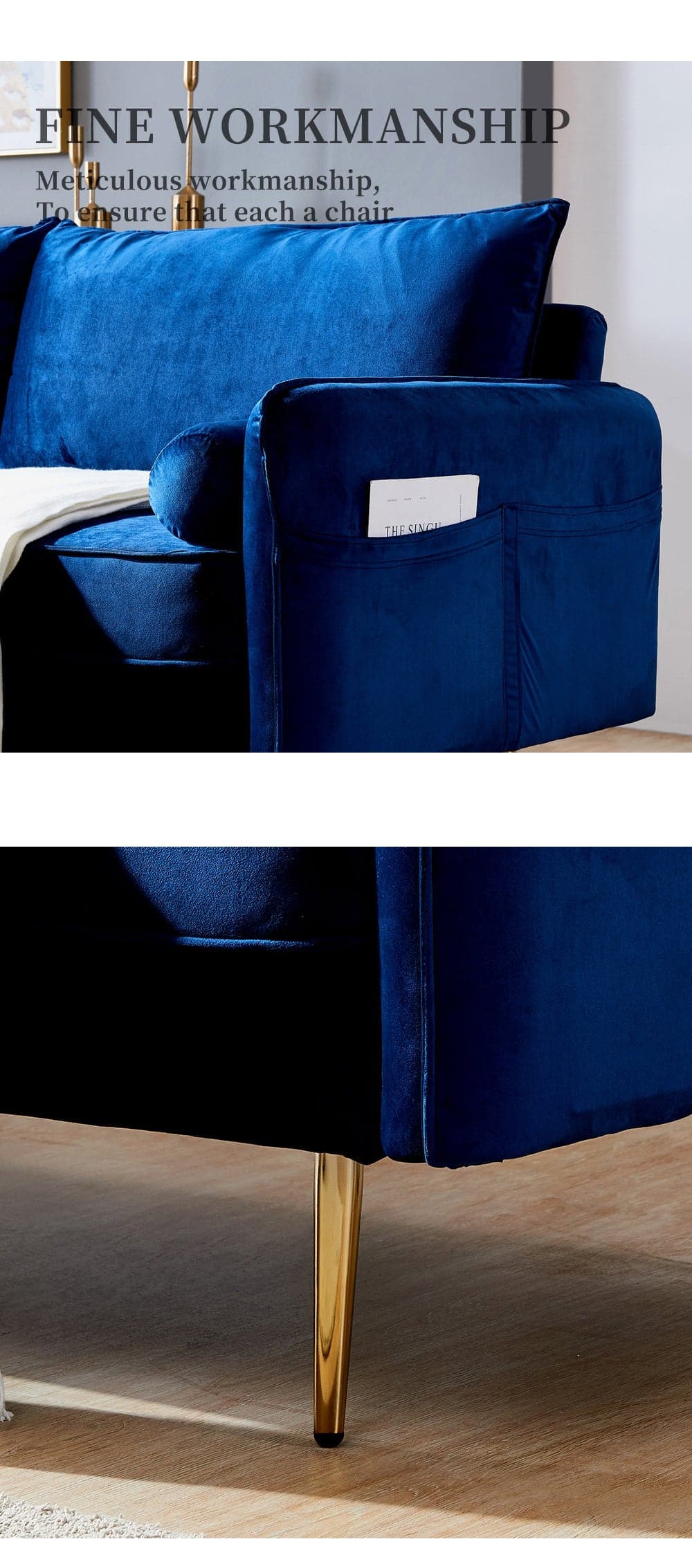 TFC&H Co. Velvet Fabric Sofa w/ Pocket - 71‘’Blue- Ships from The US - sofa at TFC&H Co.