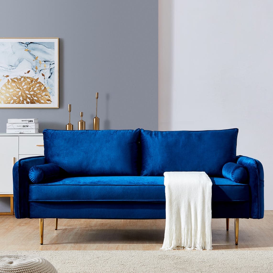 - TFC&H Co. Velvet Fabric Sofa w/ Pocket - 71‘’Blue- Ships from The US - sofa at TFC&H Co.