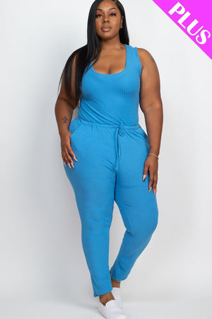 - Thick Madam Ribbed Sleeveless Drawstring Jumpsuit Voluptuous (+) Size - 9 colors - Ships from The US - womens jumspuit at TFC&H Co.