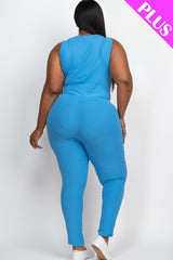 IBIZA BLUE - Thick Madam Ribbed Sleeveless Drawstring Jumpsuit Voluptuous (+) Size - 9 colors - Ships from The US - womens jumspuit at TFC&H Co.