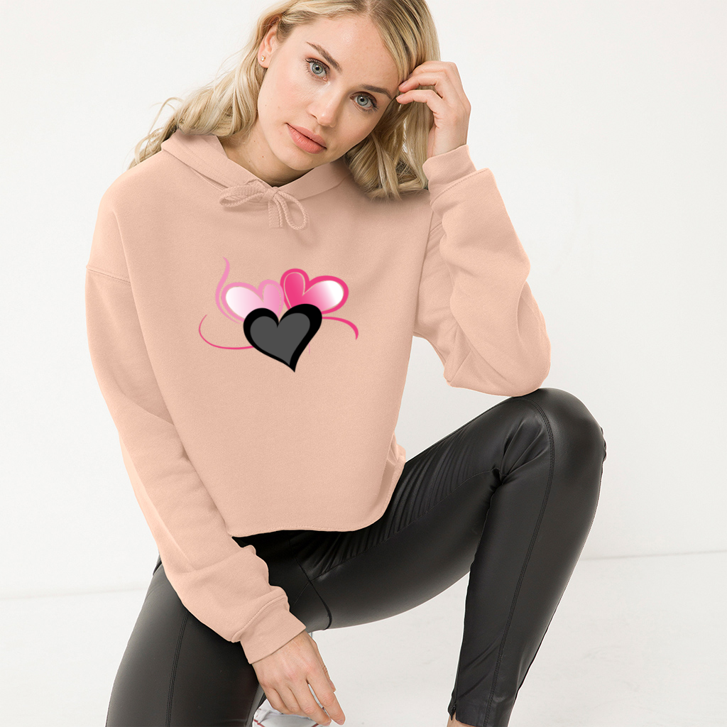 Peach - Three Heart Cord Women's Cropped Fleece Hoodie - Ships from The US - Womens Hoodie at TFC&H Co.