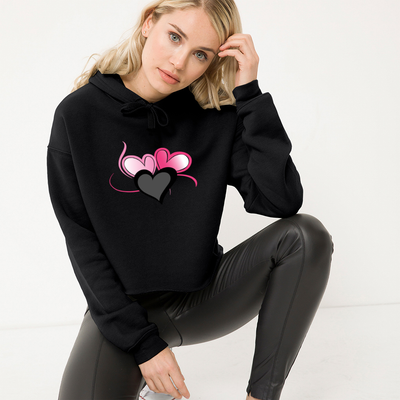 Black - Three Heart Cord Women's Cropped Fleece Hoodie - Ships from The US - Womens Hoodie at TFC&H Co.