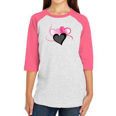 Vintage Heather-Vintage Hot Pink - Three Heart Cord Youth Baseball Jersey Tee - Ships from The US - Kids t-shirt at TFC&H Co.