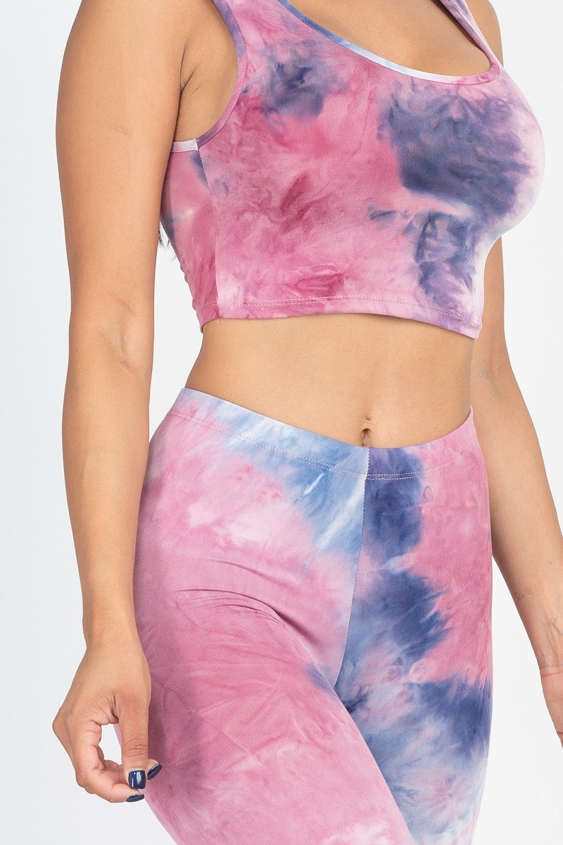 - Tie Dye Crop Top And Leggings Yoga Gym Set - Ships from The US - womens yoga set at TFC&H Co.