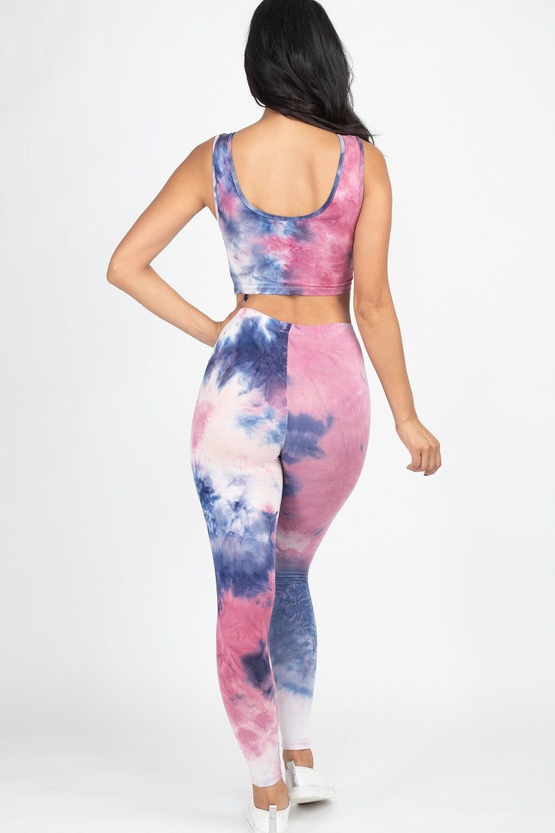 - Tie Dye Crop Top And Leggings Yoga Gym Set - Ships from The US - womens yoga set at TFC&H Co.