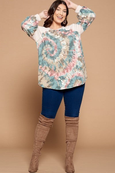 Tie Dye French Terry Balloon Sleeve Shirt Voluptuous (+) Plus Size - Ships from The US - women's shirt at TFC&H Co.