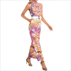 - Tie-Dye Halter Neck Buckle Belted Jumpsuit - womens jumpsuit at TFC&H Co.