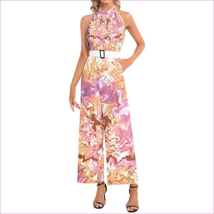 - Tie-Dye Halter Neck Buckle Belted Jumpsuit - womens jumpsuit at TFC&H Co.