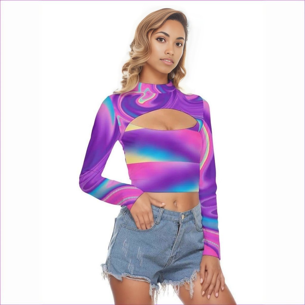 - Tie-Dye Lady's Hollow Chest Tight Crop Top - ladys crop top at TFC&H Co.