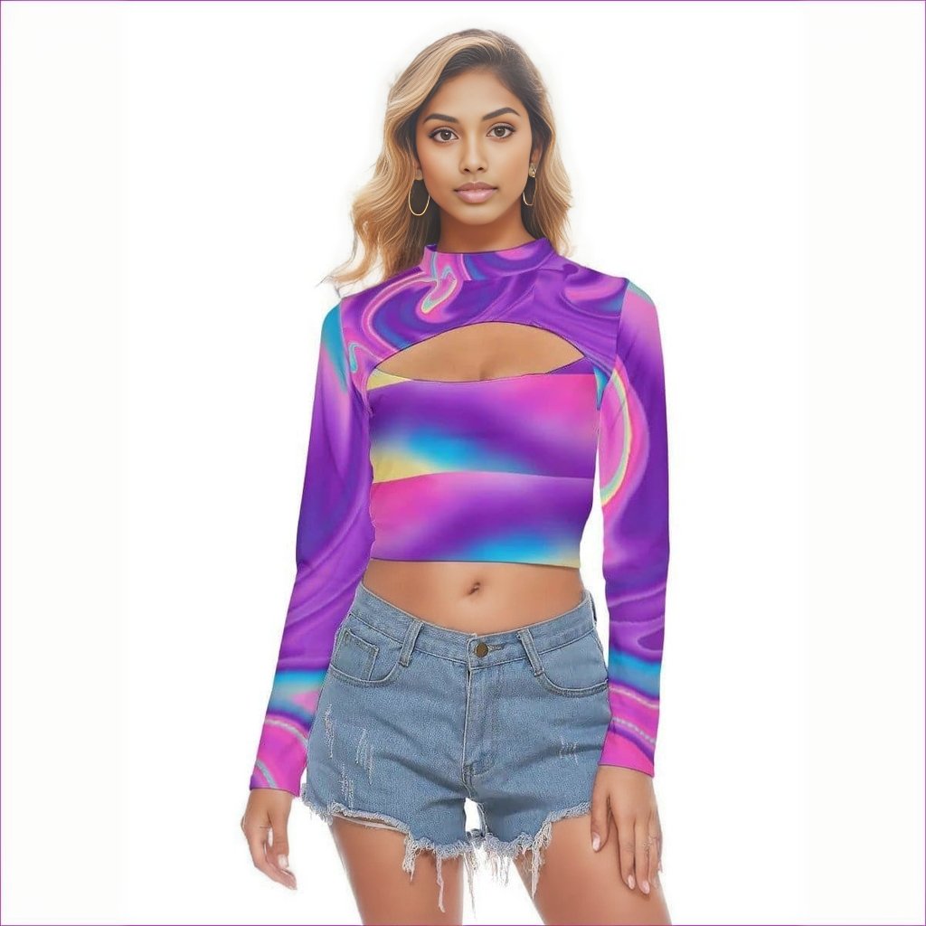- Tie-Dye Lady's Hollow Chest Tight Crop Top - ladys crop top at TFC&H Co.