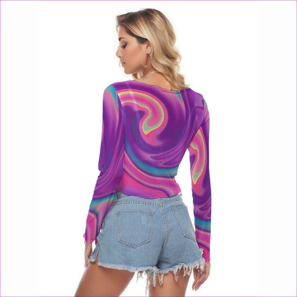 - Tie-Dye Lady's Sheer Mesh Long Sleeve Crop Top - ladys top at TFC&H Co.