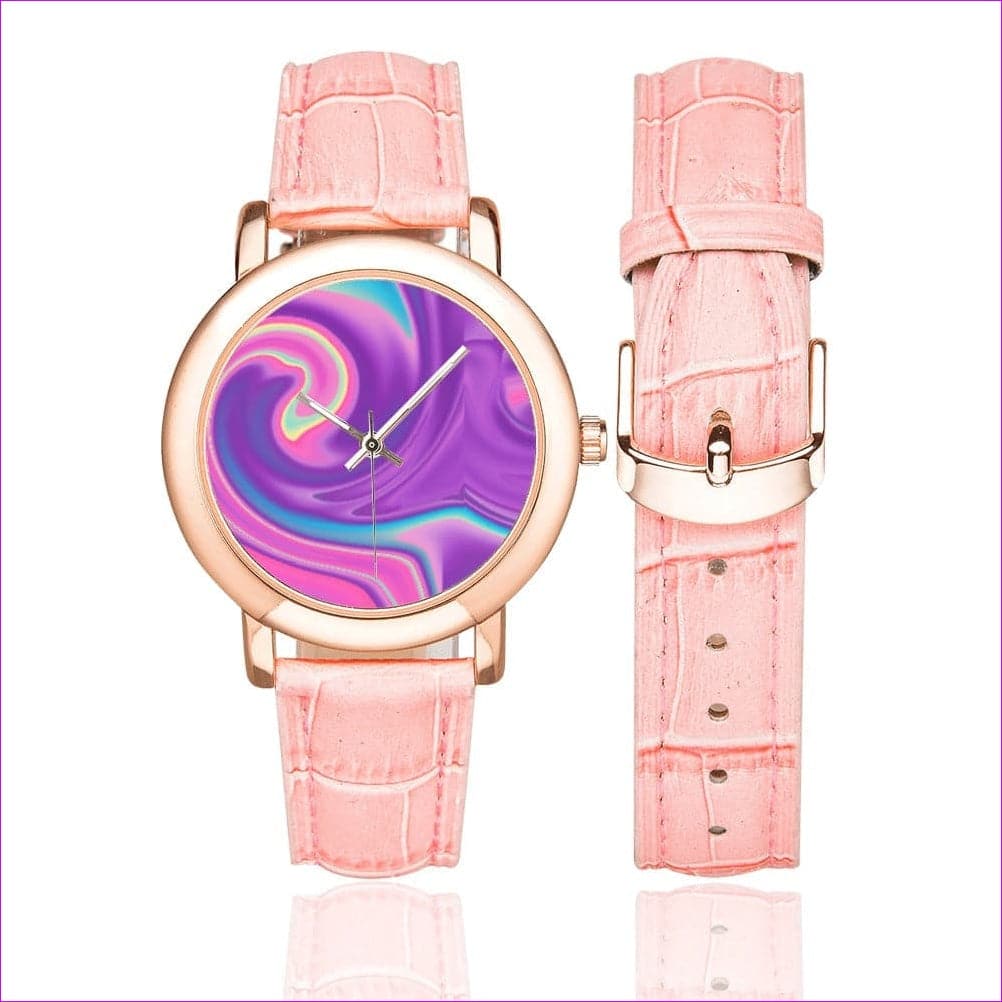 One Size tie-dye 2 Women's Rose Gold-plated Leather Strap Watch (Model 201) - Tie-Dye Women's Rose Gold-plated Leather Strap Watch - watch at TFC&H Co.