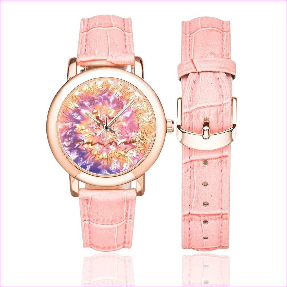 One Size Tie-Dye Women's Rose Gold-plated Leather Strap Watch (Model 201) - Tie-Dye Women's Rose Gold-plated Leather Strap Watch - watch at TFC&H Co.