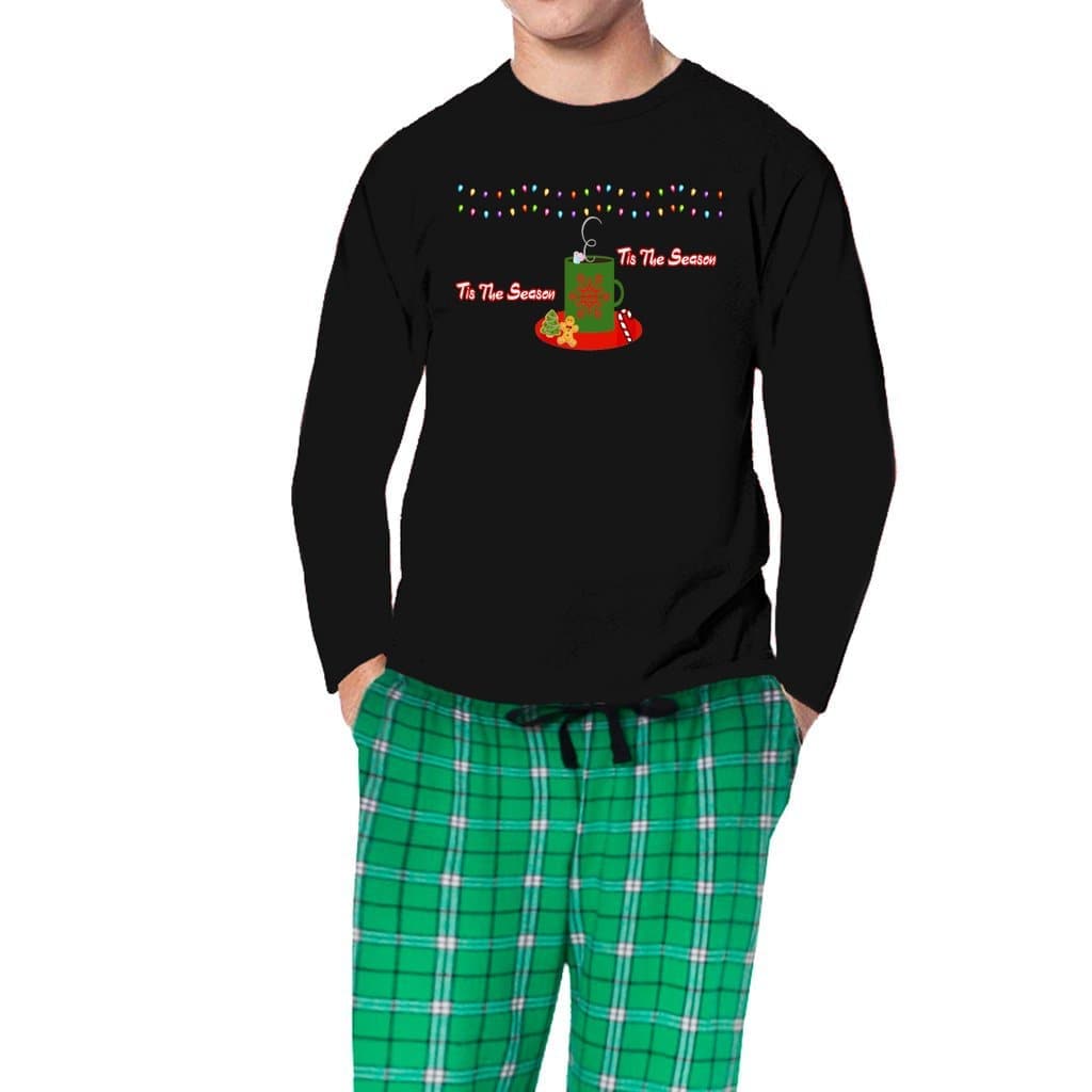 Black and Green Flannel Tis The Season Men's Matching Christmas Pajama Sets - men's pajama set at TFC&H Co.