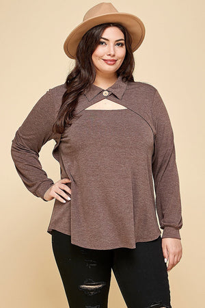 - Toasted Smock Solid Long Sleeve Fashion Shirt Voluptuous (+) Plus Size - Ships from The US - womens shirt at TFC&H Co.